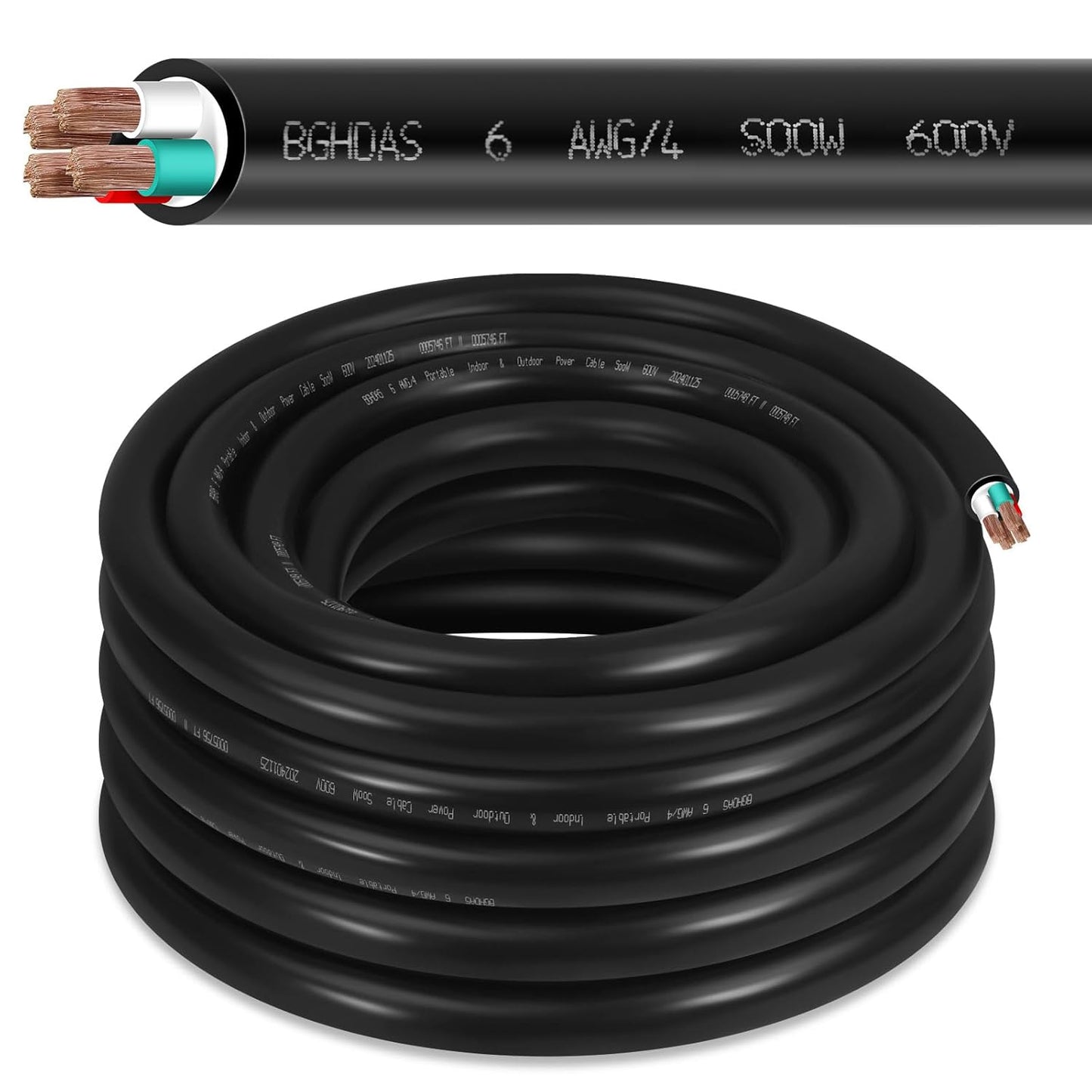 25ft 6/4 6 AWG Portable Power Cable for Generators and More