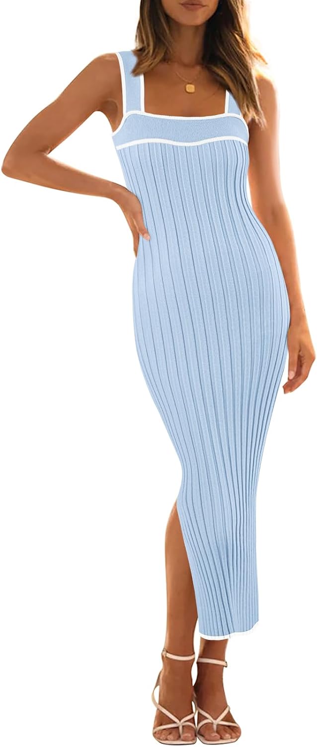 MEROKEETY Women's Bodycon Midi Dress for Summer 2025 Style