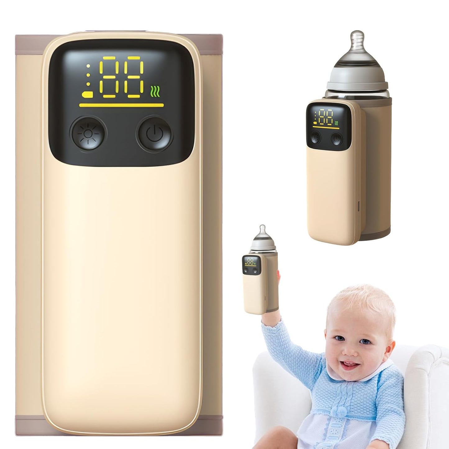 SEPSUMMER Portable Travel Bottle Warmer - Fast Heat, LED Display, Flashlight