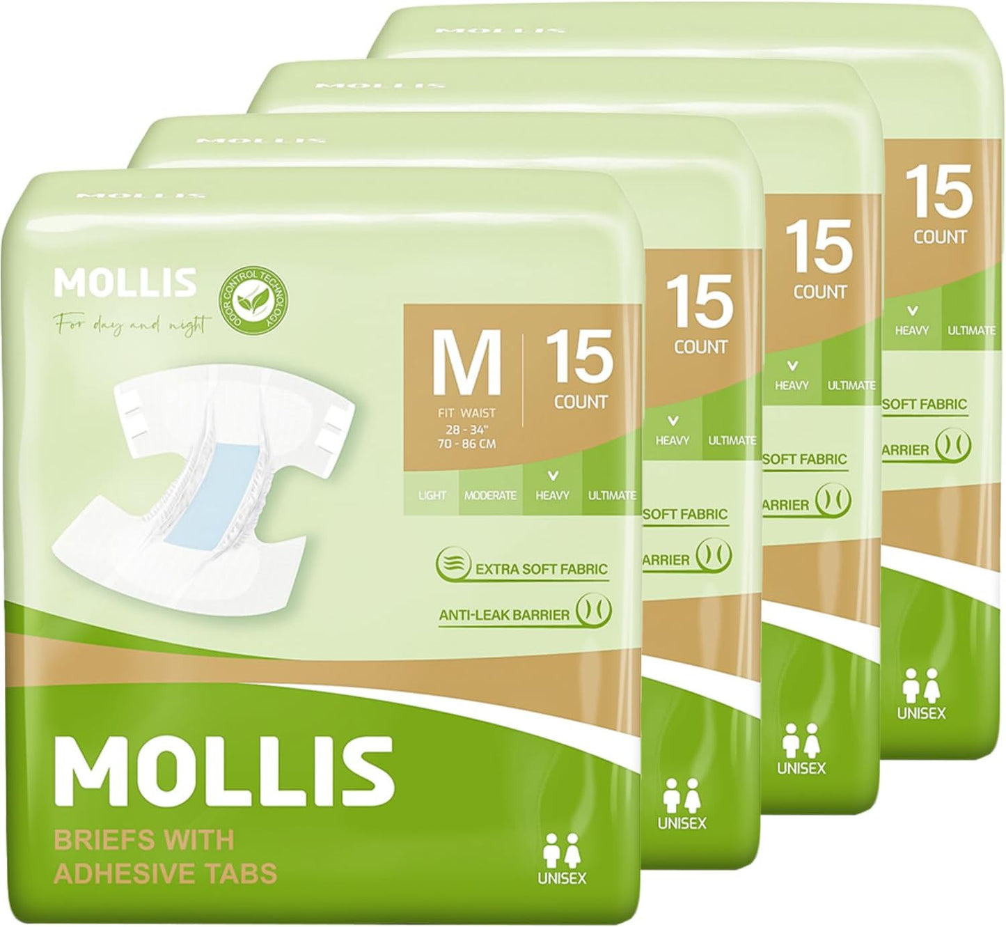 MOLLIS Incontinence Briefs: Odor Control, Medium Size