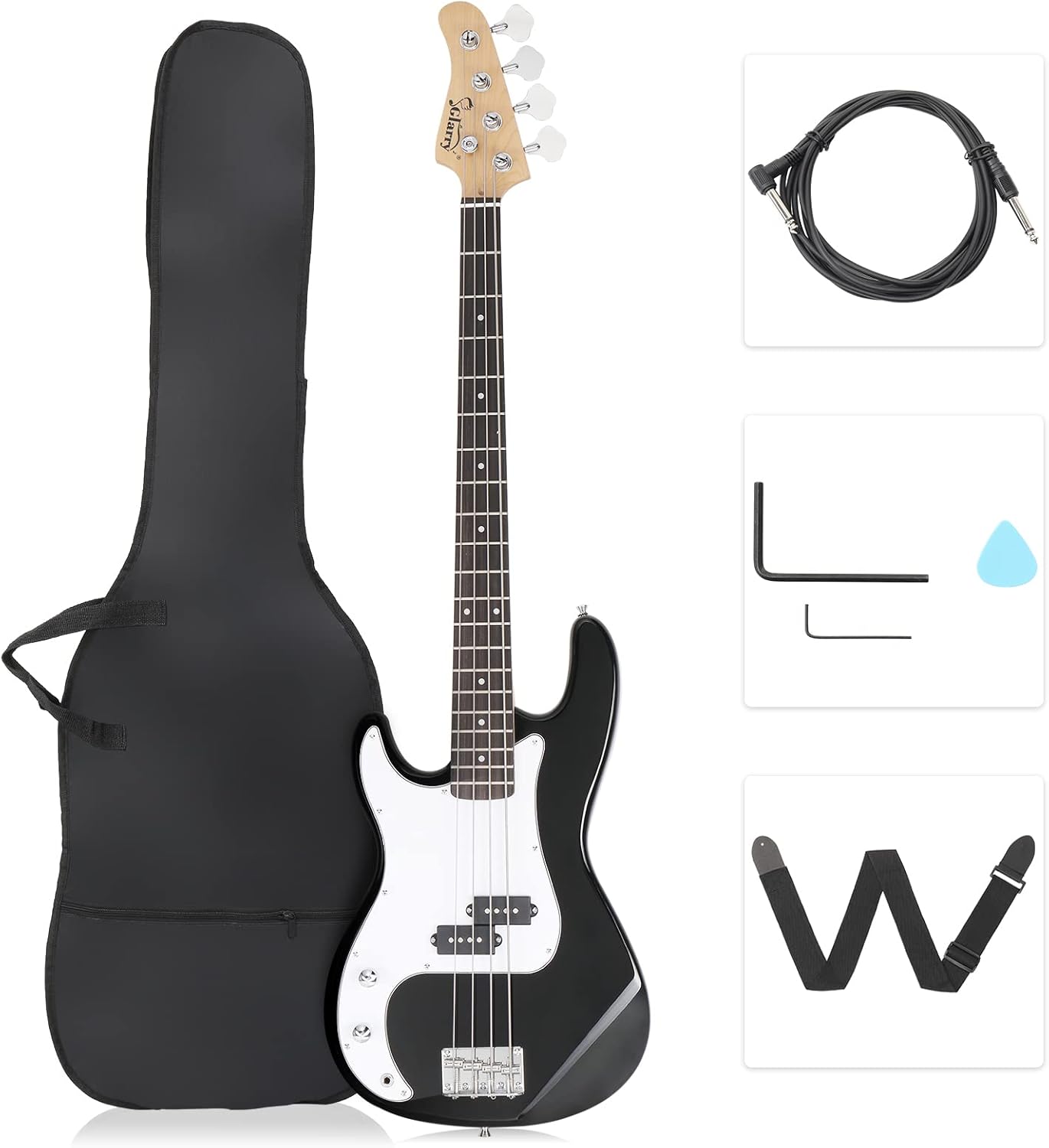 GLARRY Left Hand 4 String Electric Bass Guitar Full Size Kit