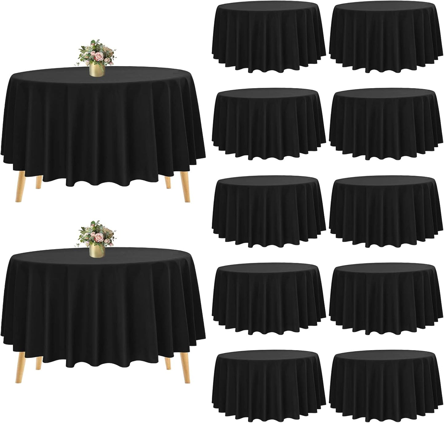 Pesonlook 12 Pack 90 Inch Black Round Tablecloth for Events