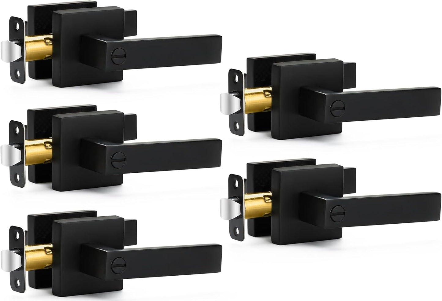 5 Pack Matte Black Door Handles for Privacy and Style