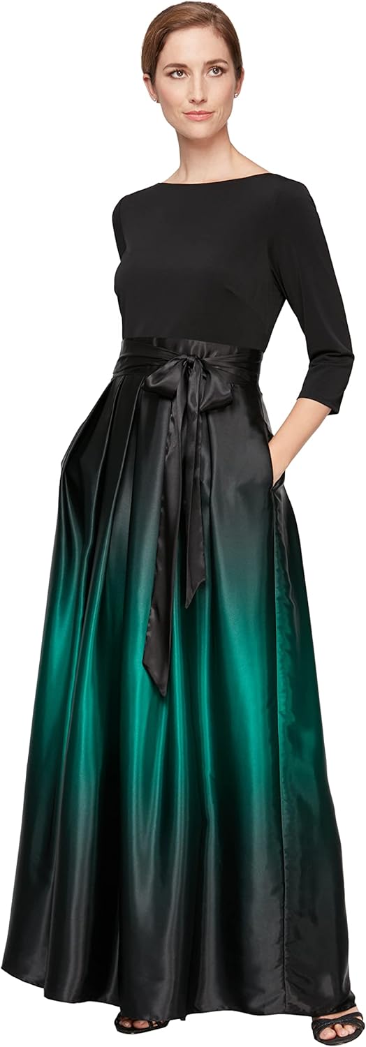Elegant Long Satin Mother of The Bride Dress with Pockets
