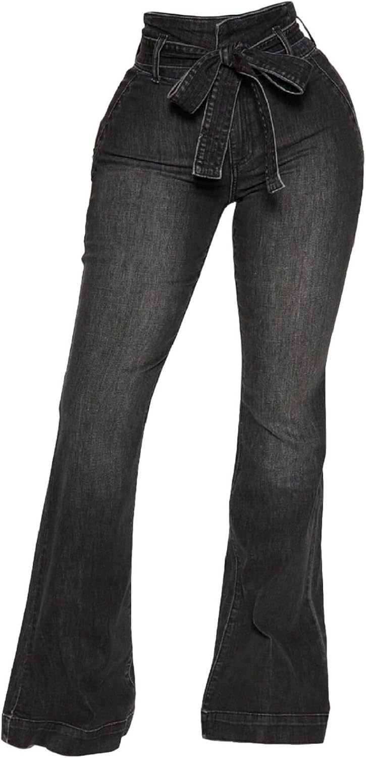 CuteCherry Bell Bottom Jeans for Women with Ripped Design