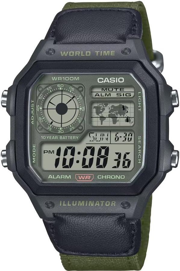 Casio AE1200: Black/Green LED World Time