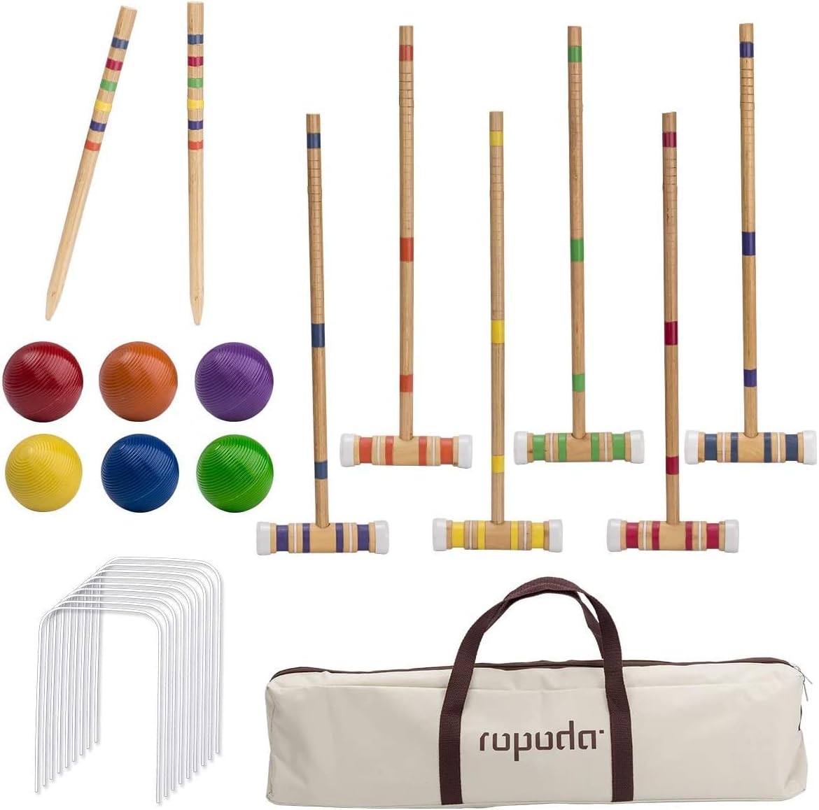 Six-Player Croquet Set with Wooden Mallets and Carrying Bag