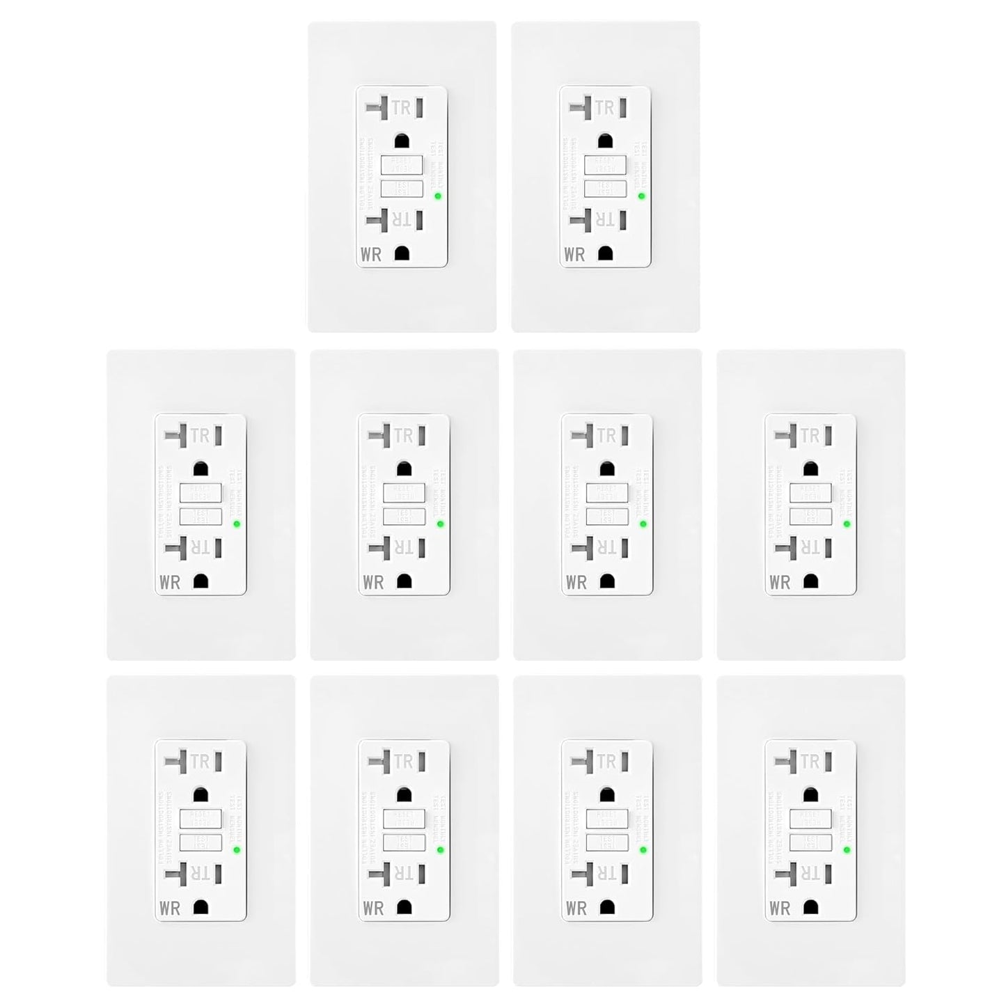 10 Pack GFCI Outlet 20 Amp Self-Test with LED Indicator