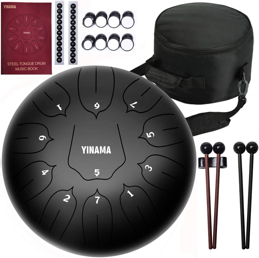 Steel Tongue Drum Percussion Instrument with 11 Notes 10 in Black