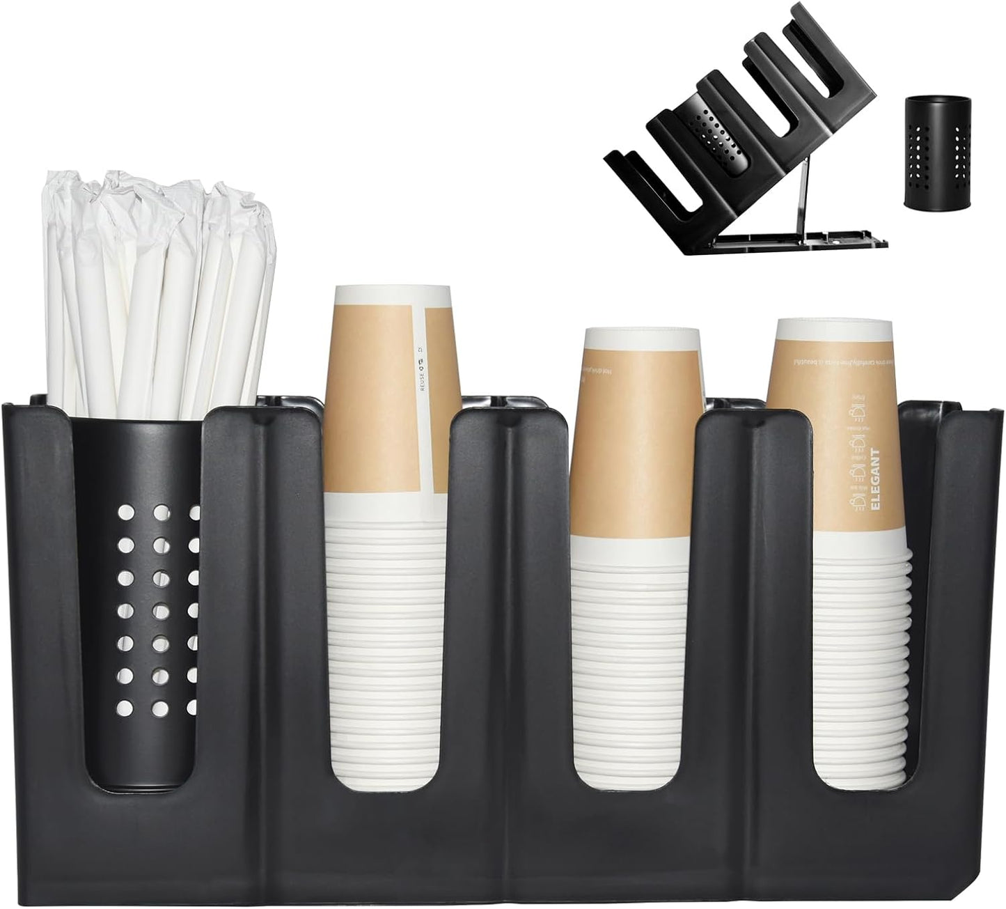 Cup Holder Lid Dispenser with Straw Organizer for Breakroom
