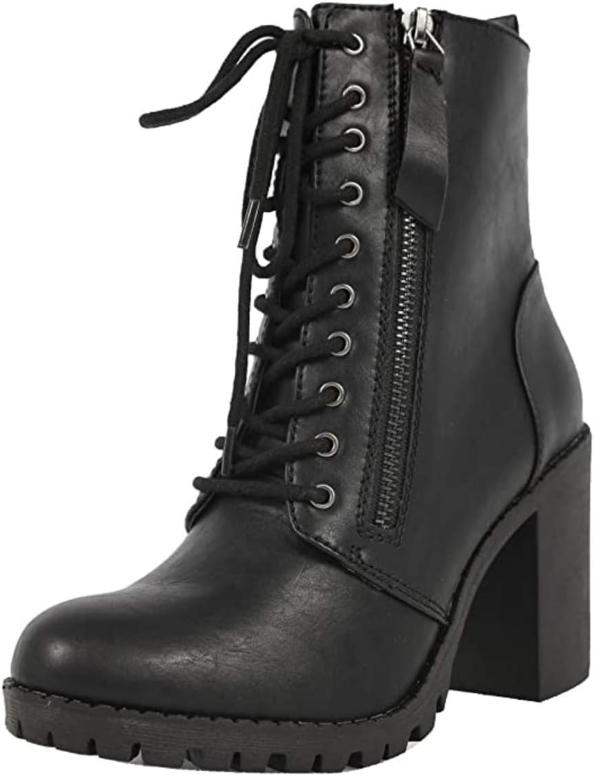 Soda Malia Round Toe Stacked Lug Heel Lace Up Ankle Booties Review