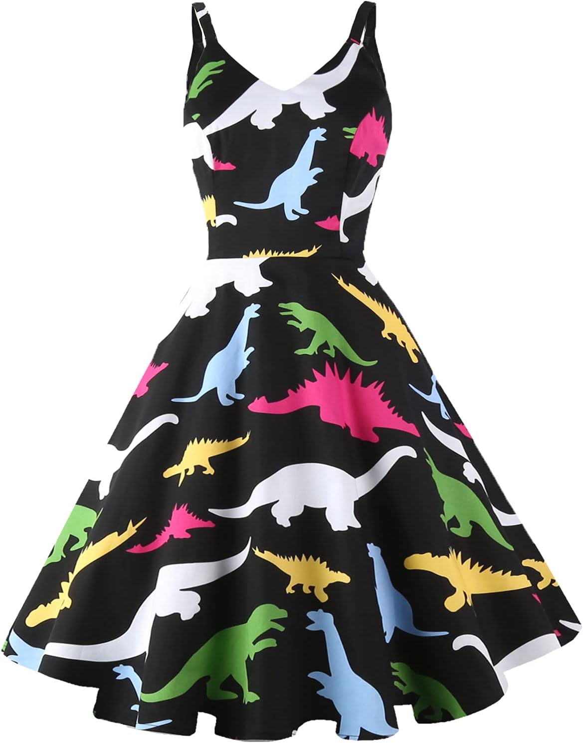GOOBGS Women's 1950s Retro Vintage Spaghetti Strap Dress