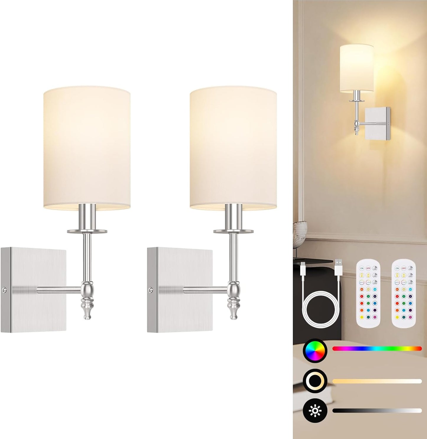 14.5 Inch Battery Operated Wall Sconces Set of 2 with Remote