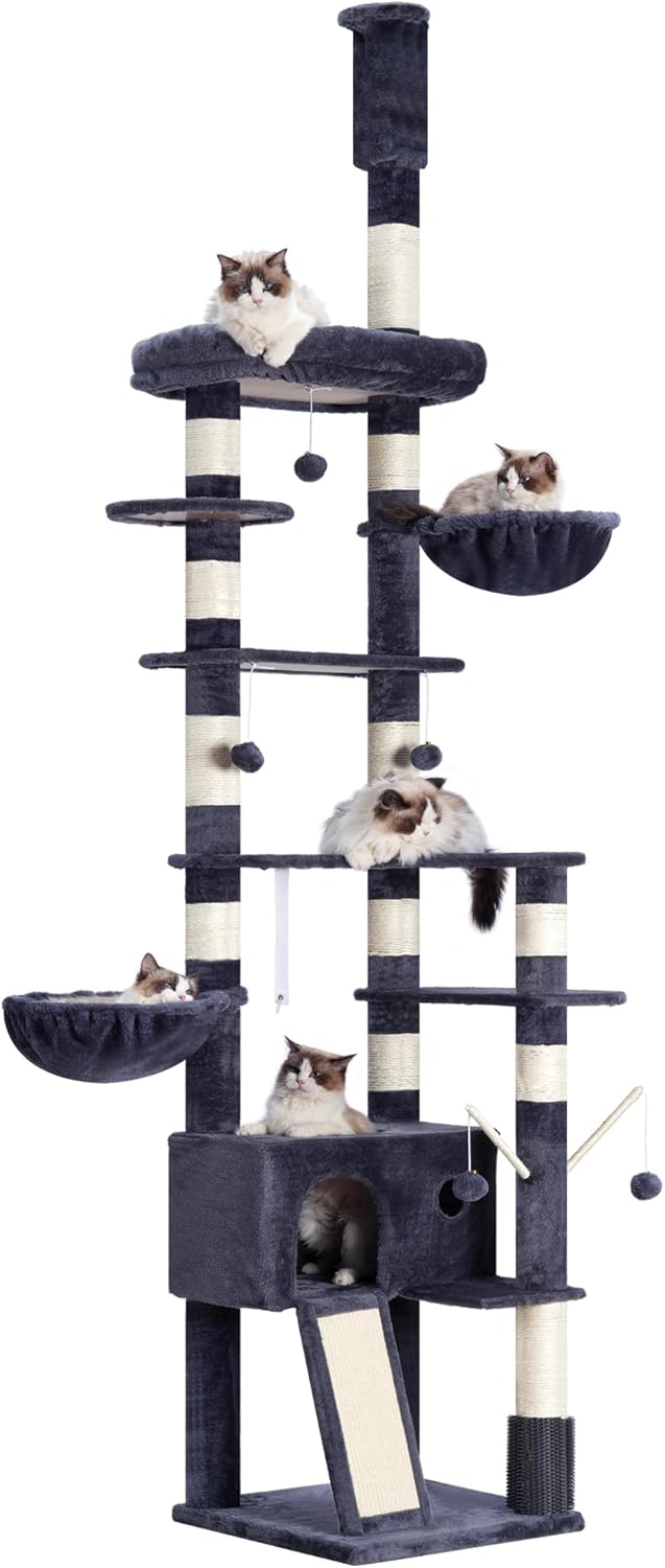 Adjustable Height Cat Tree for Large Cats - 98.4-110.2 in