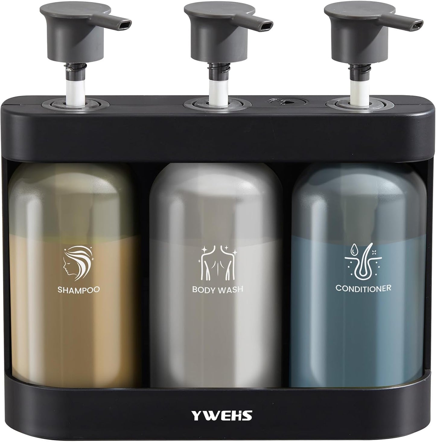 Convenient 3-Chamber Shower Dispenser, No Drill, 12.85 fl.oz3, YWEHS, Black