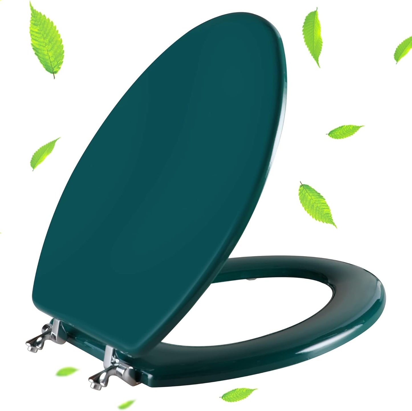 Dark Green Elongated Toilet Seat with Zinc Alloy Hinges