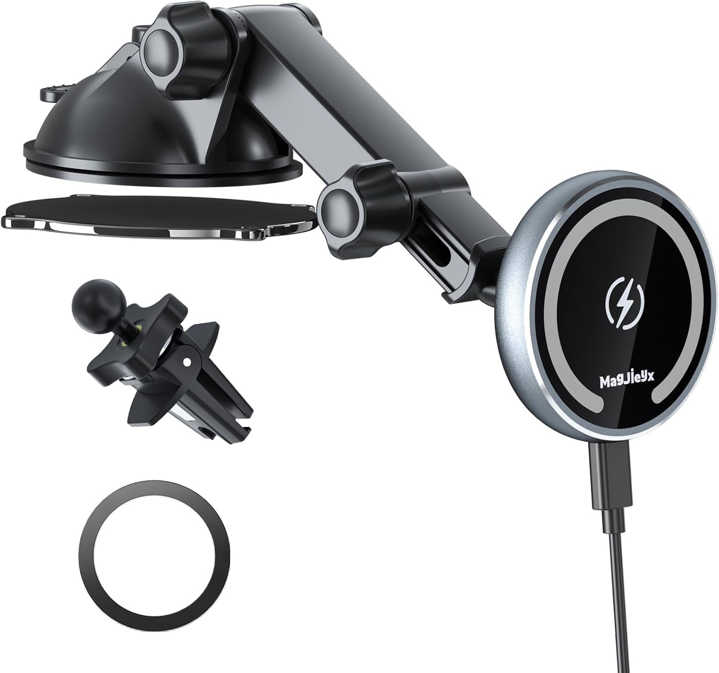 MAGJIEYX Magnetic Fast Charging Car Mount - iPhone 3-in-1 Holder