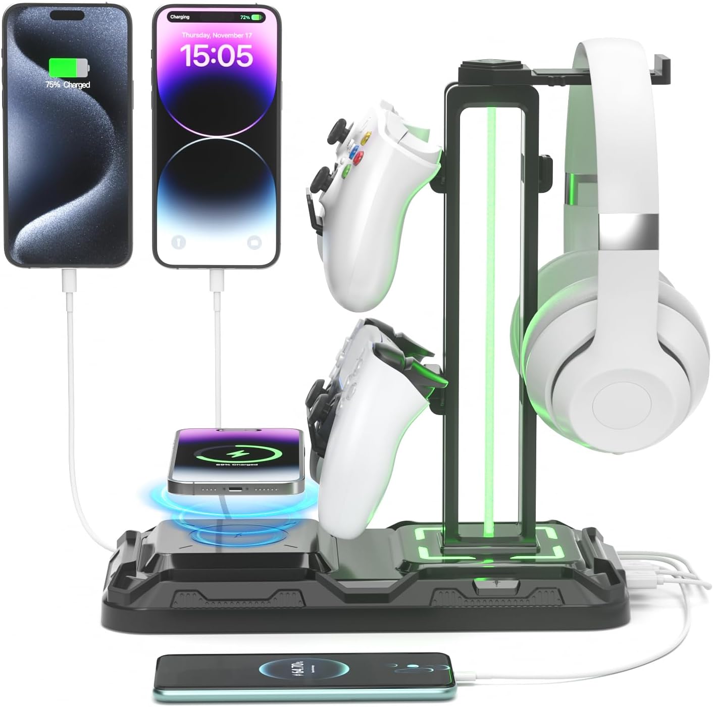 Wireless Charging Headphone Stand - 9 Light Modes