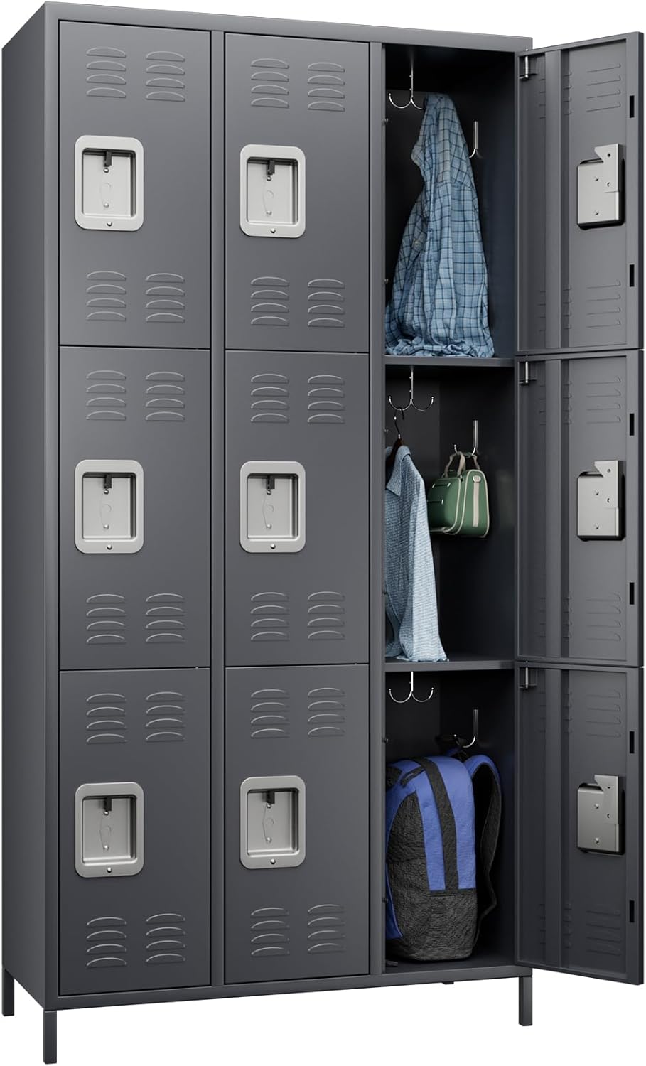 9 Doors Metal Storage Locker with 27 Hooks for Versatile Use