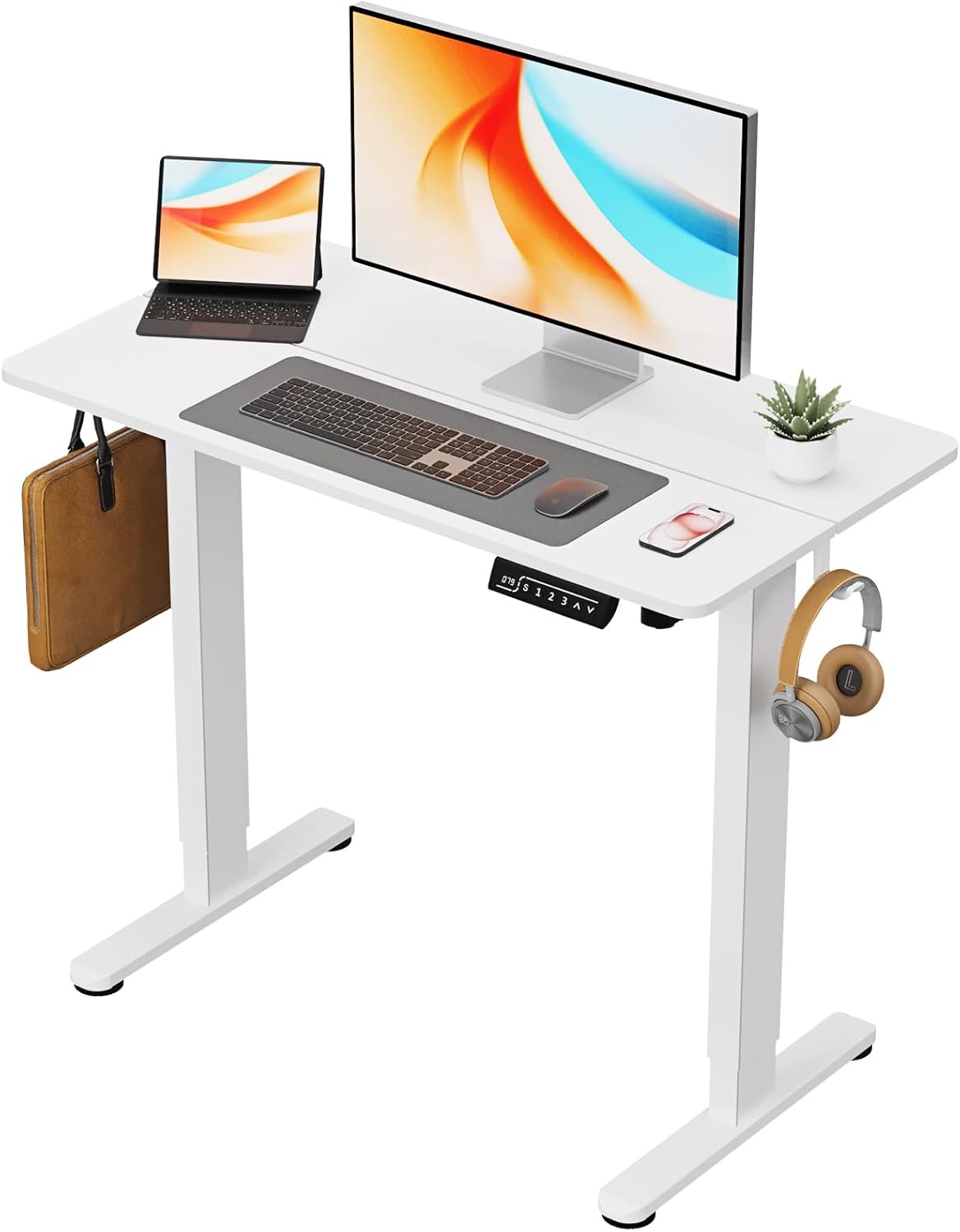 Compact White Electric Sit Stand Desk - Space Saver!