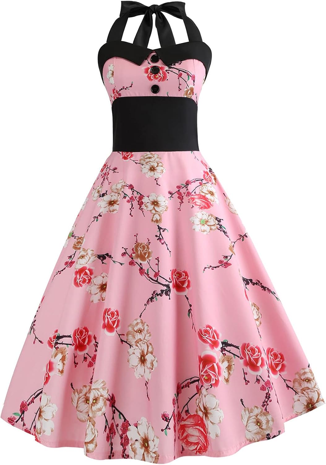 Vintage 1950s Polka Dot Halter Cocktail Swing Dress for Women