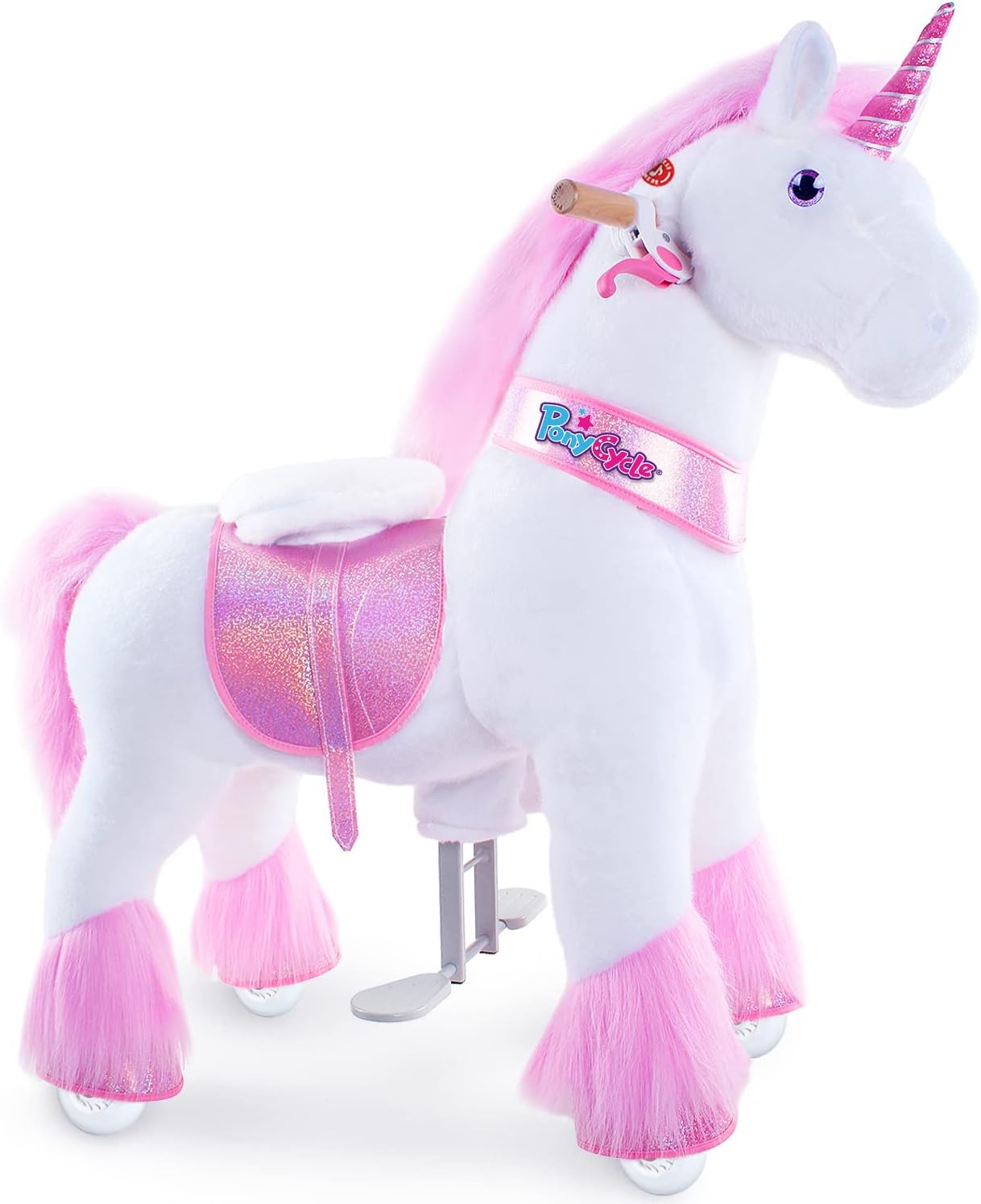 PonyCycle Horse Ride on Pink Unicorn Toys for Kids Age 4-7