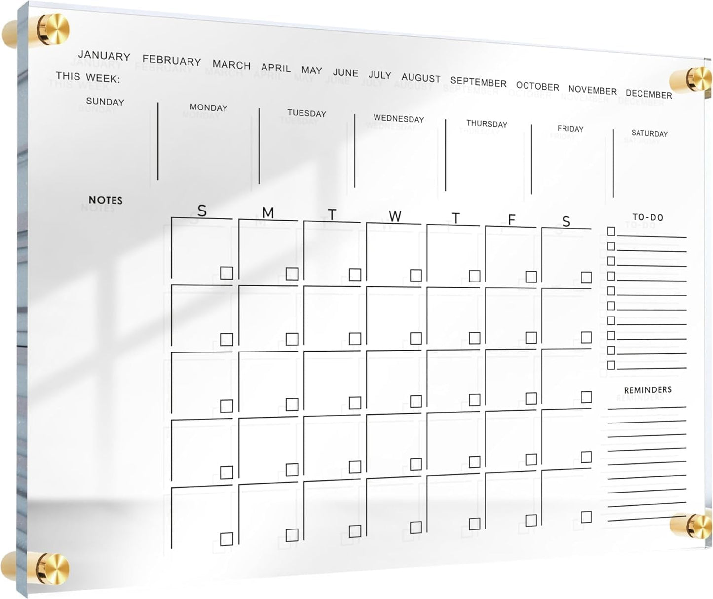Classic Acrylic Calendar for Wall - Modern Dry Erase Planner