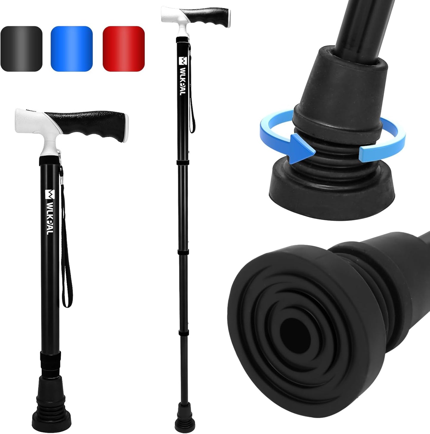 One-Button Telescopic Folding Walking Cane for All Terrains