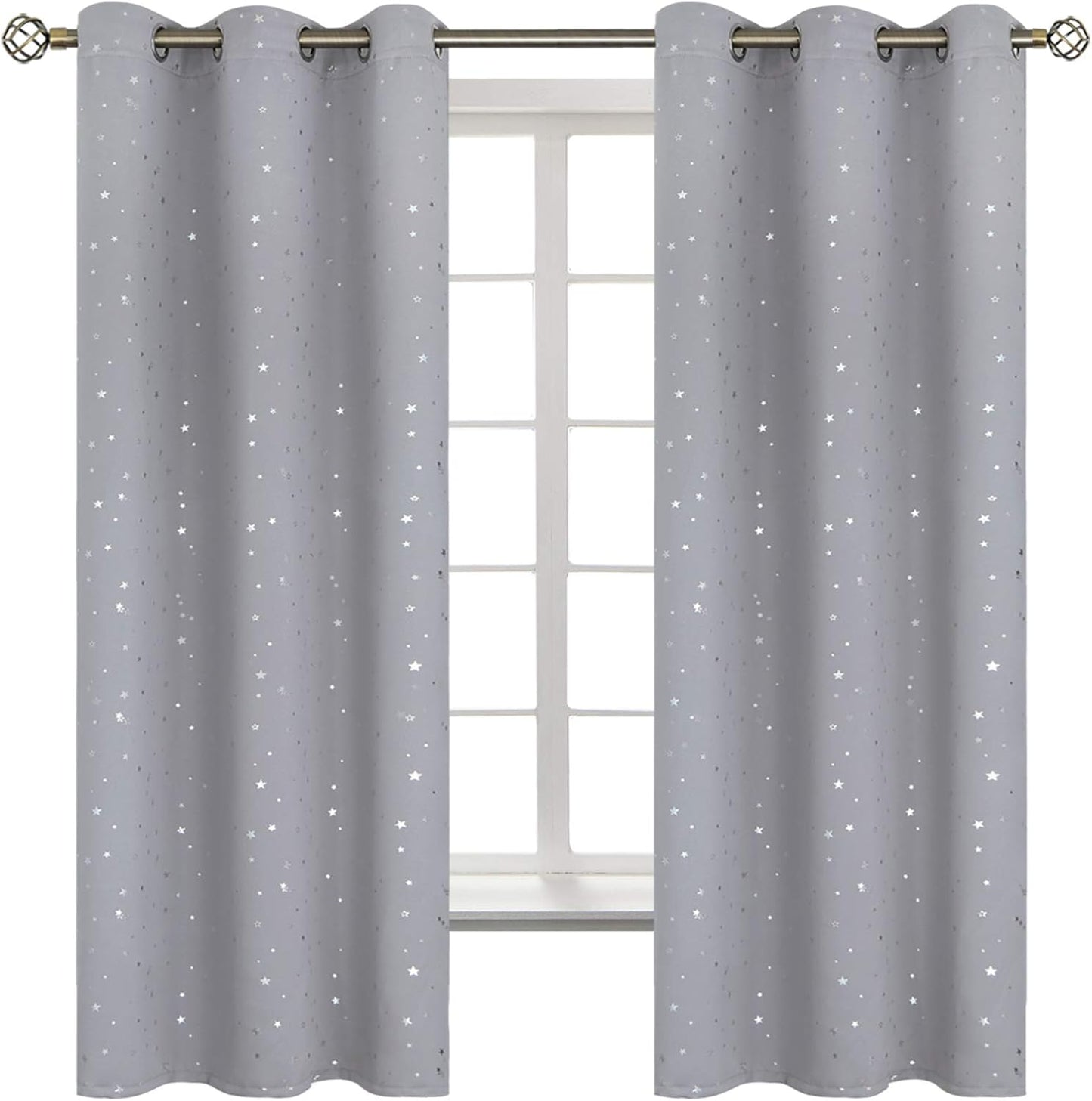 Light Grey Star Blackout Curtains for Kid's Bedroom - 42 x 63 in