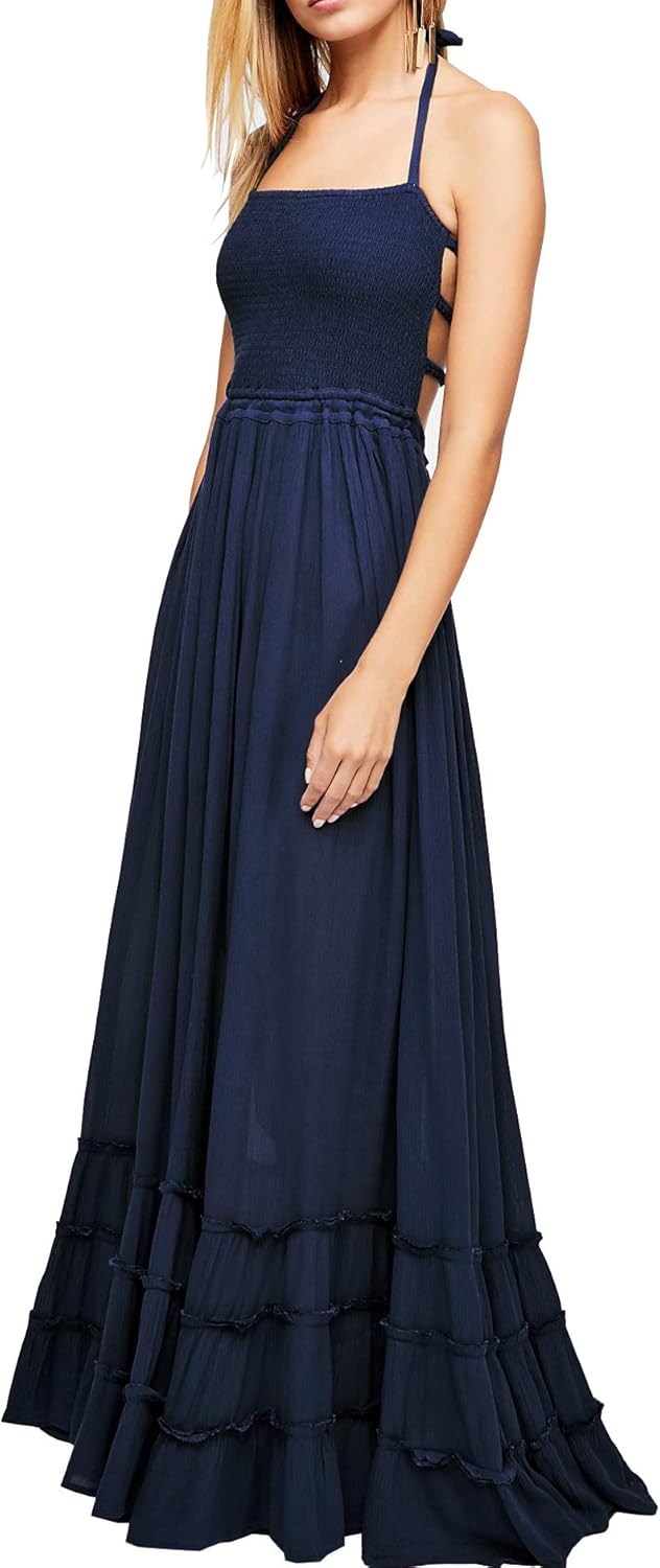 R.Vivimos Womens Summer Boho Backless Long Dresses for Fun