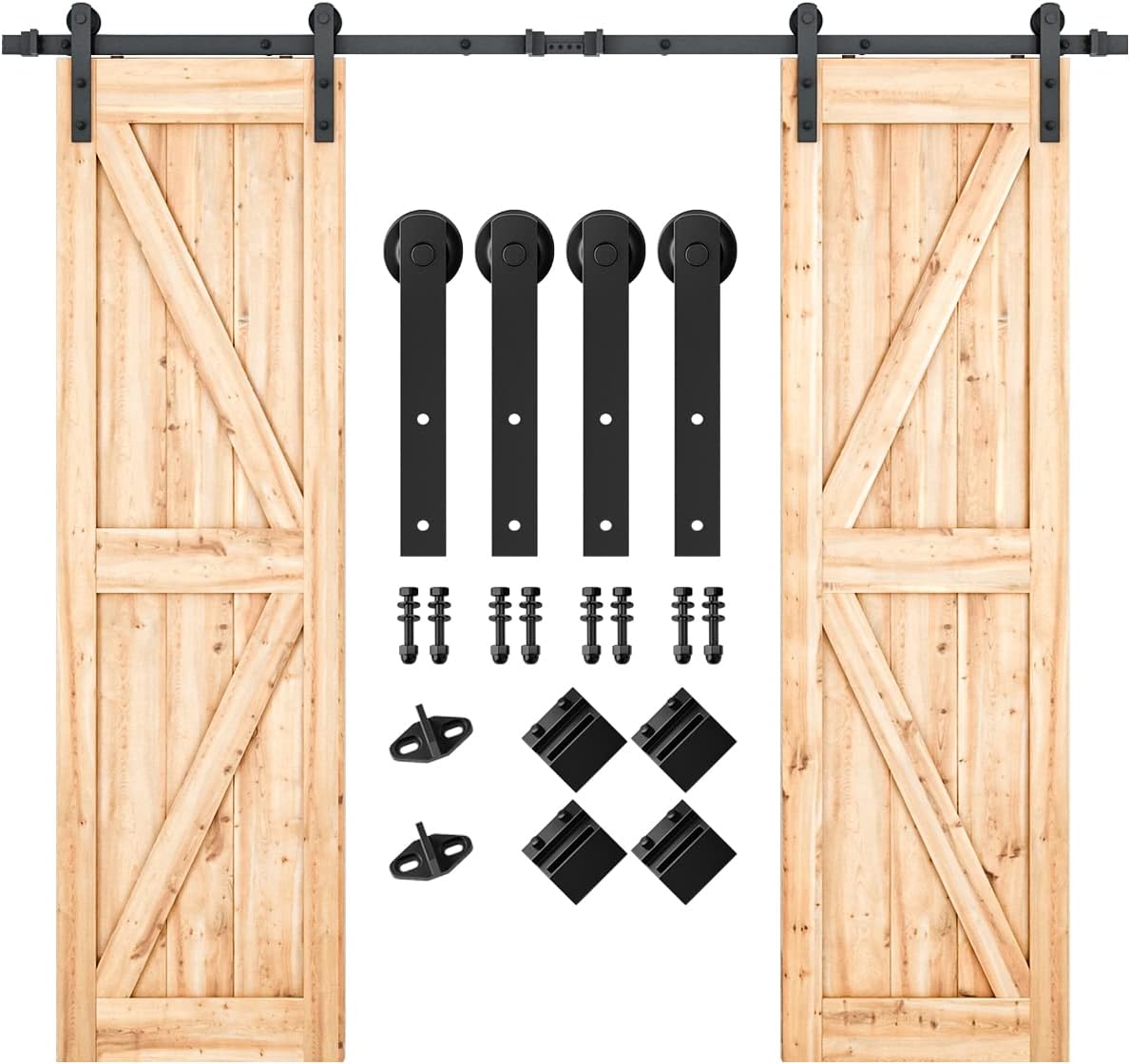 SMARTSTANDARD 8 FT Double Barn Door Hardware Kit for Smooth Sliding
