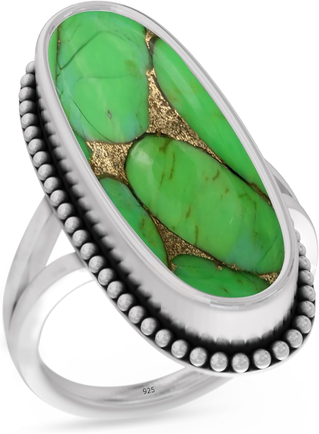 925 Sterling Silver Ring with Natural Green Copper Turquoise