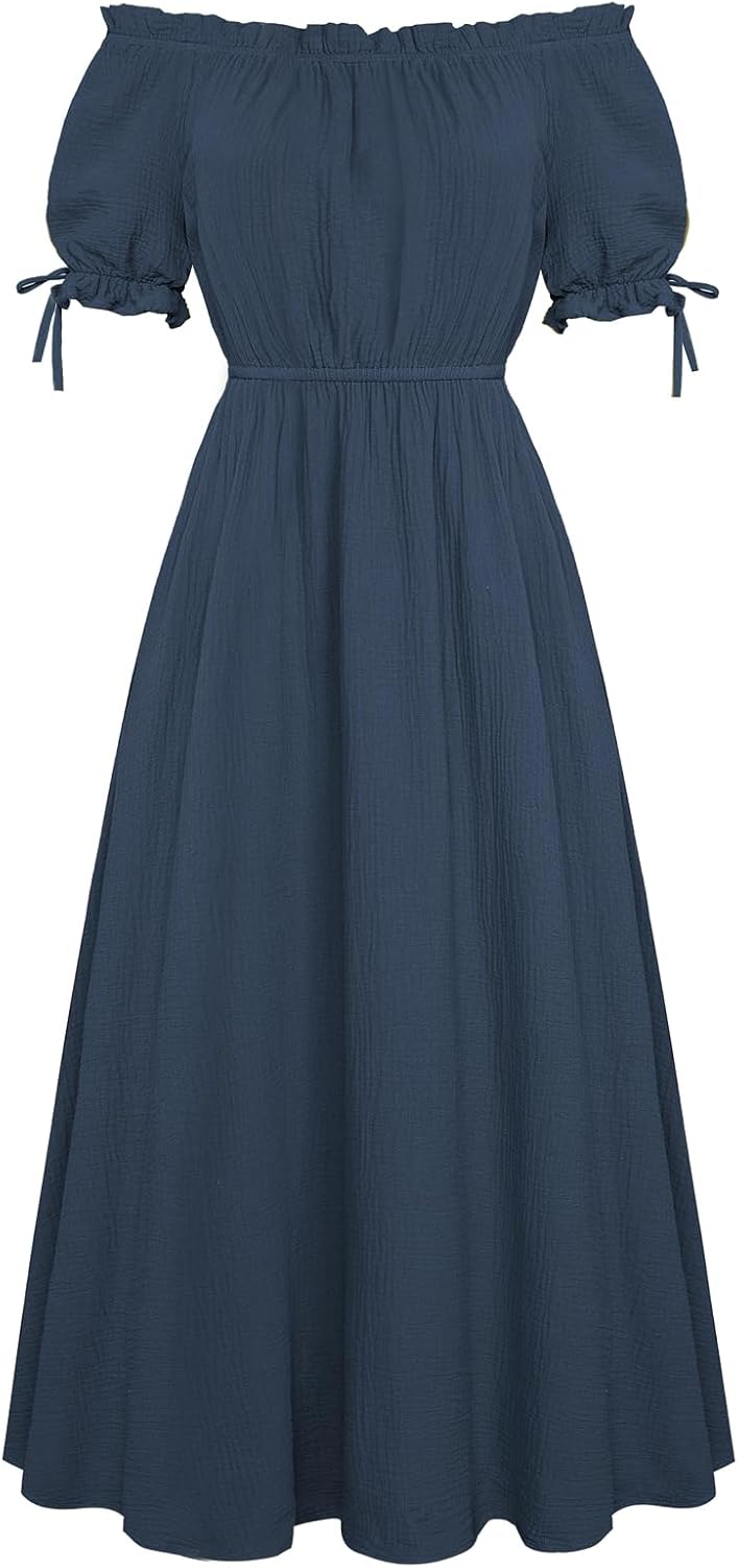 Scarlet Darkness Renaissance Costume Women Puff Sleeve Maxi Dress