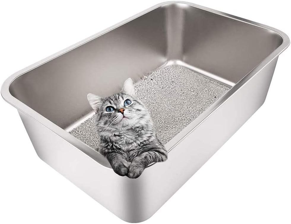 Yangbaga Stainless Steel Litter Box for Cats and Rabbits, Large