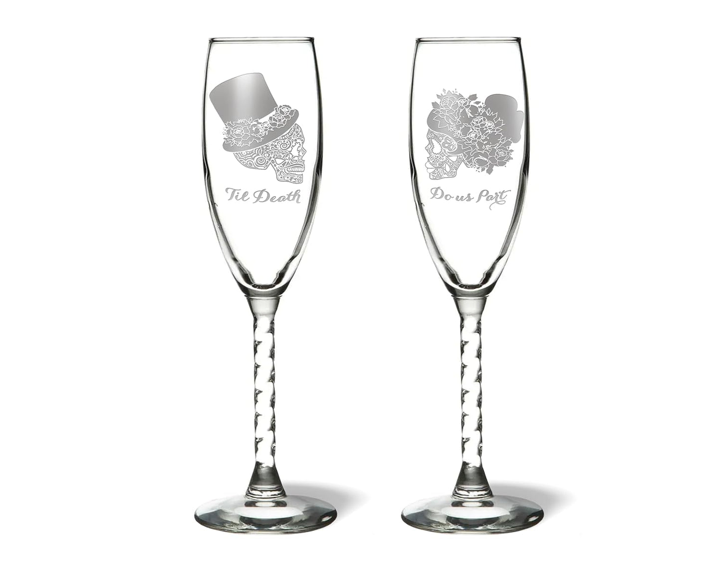 Personalized Sugar Skull Flutes for Timeless Wedding Toasts
