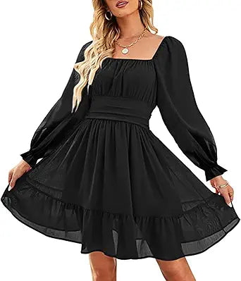 ZAFUL Women's Square Neck Off Shoulder Ruffle Mini Dress Review