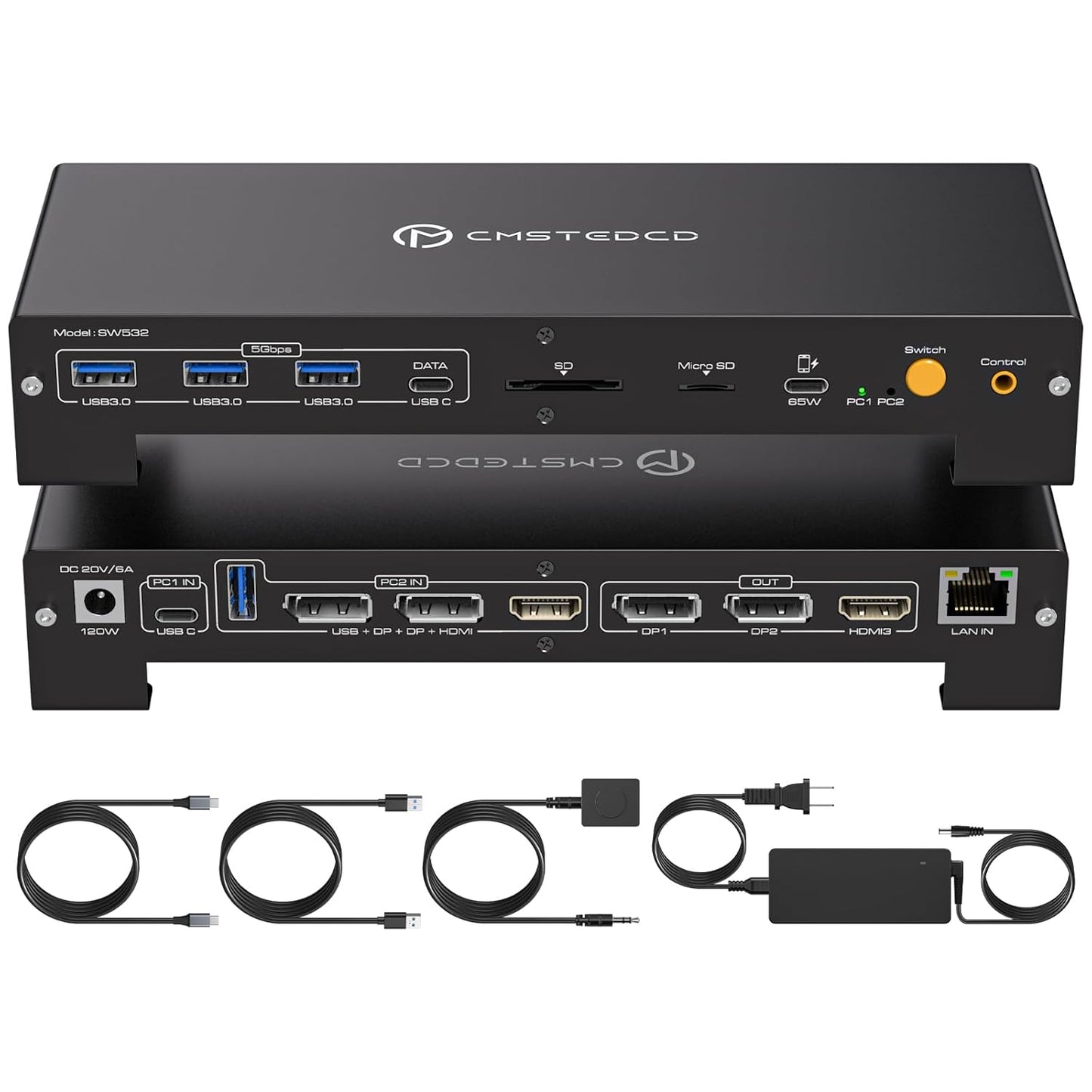 USB C KVM Docking Station Switch for 3 Monitors and 2 PCs
