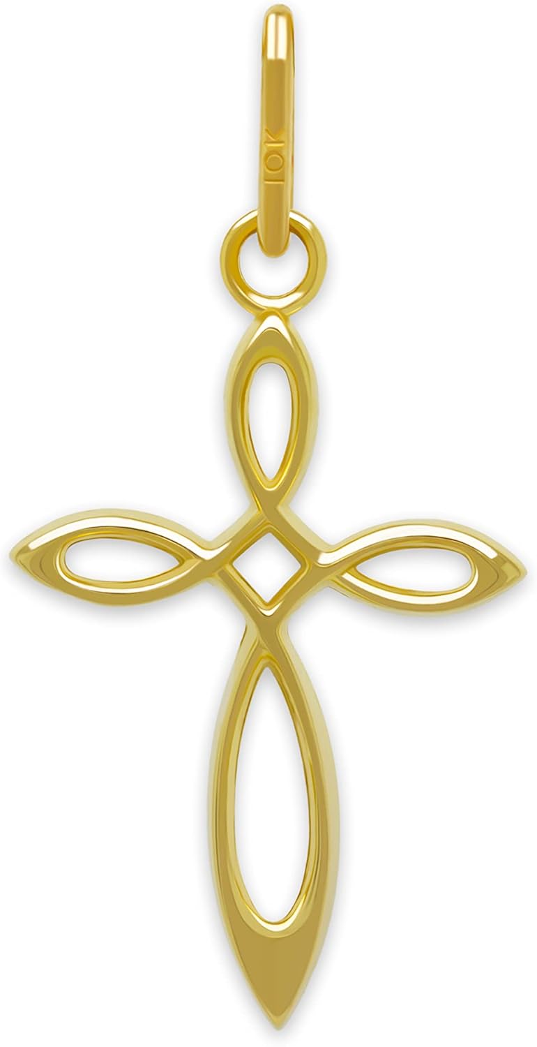 Gold Mini Cross Charm - 10 Karat Solid Gold Dainty Pendant