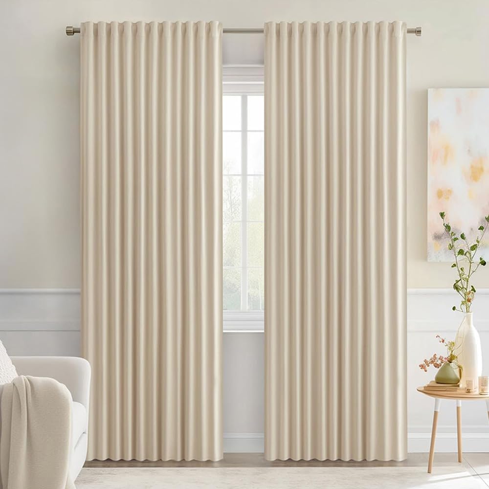 MIULEE Cream Beige Back Tab Light Blocking Curtains for Home