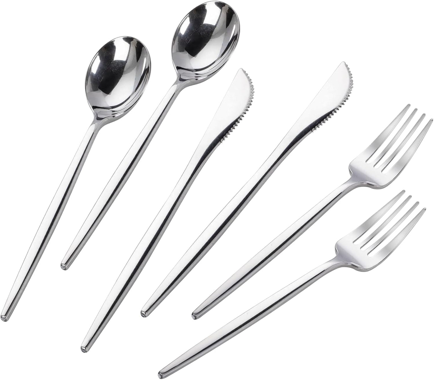 Elegant Silver Plastic Silverware Set for Parties and Weddings