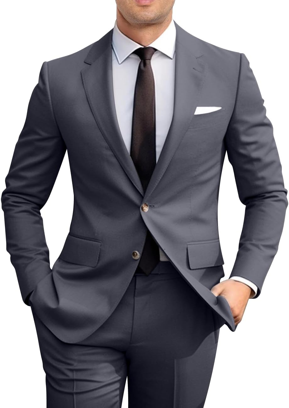 Men's Slim Fit 2 Piece Suit Set for Weddings and Prom Events