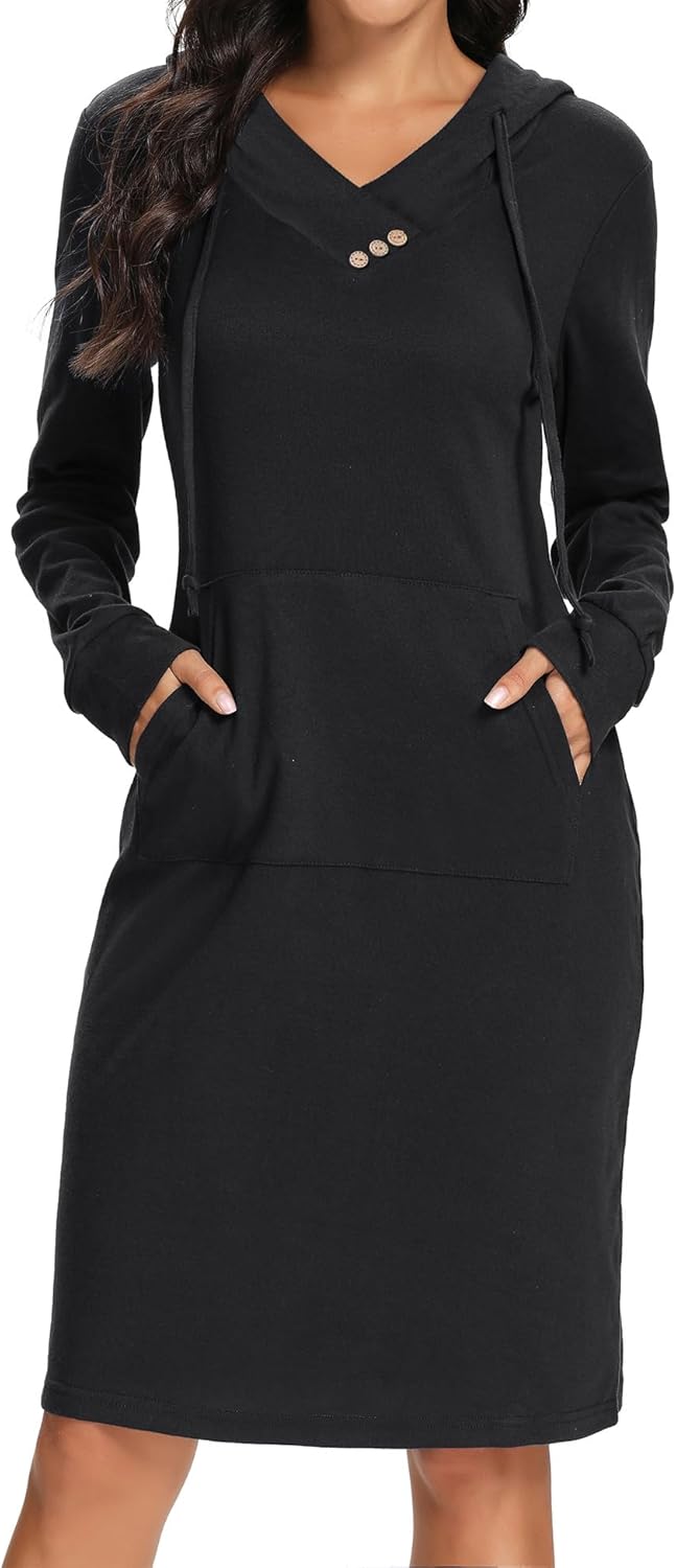 Kimmery Long Sleeve Dress for Women with Kangaroo Pocket