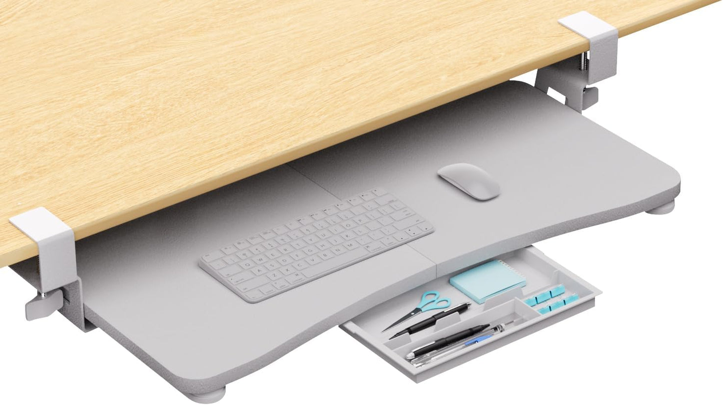 Space-Saving Under Desk Keyboard Tray, Easy Install, Large Size, CALASK