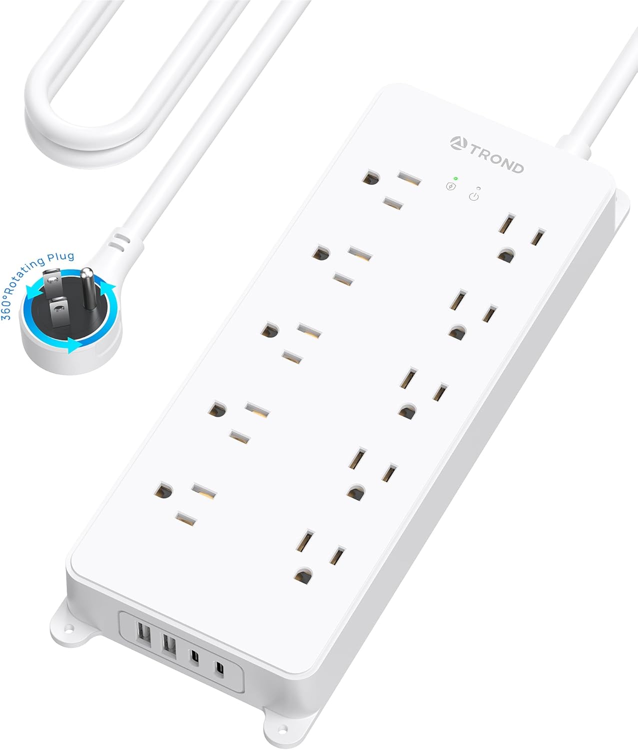TROND 360 Rotating Plug Surge Protector with USB Ports and Outlets