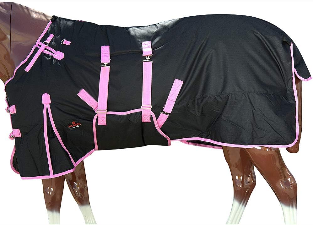 HILASON 72 Inch Waterproof Poly Horse Turnout Blanket with Belly Wrap