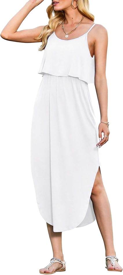 LILBETTER Women's Adjustable Strappy Split Summer Beach Dress