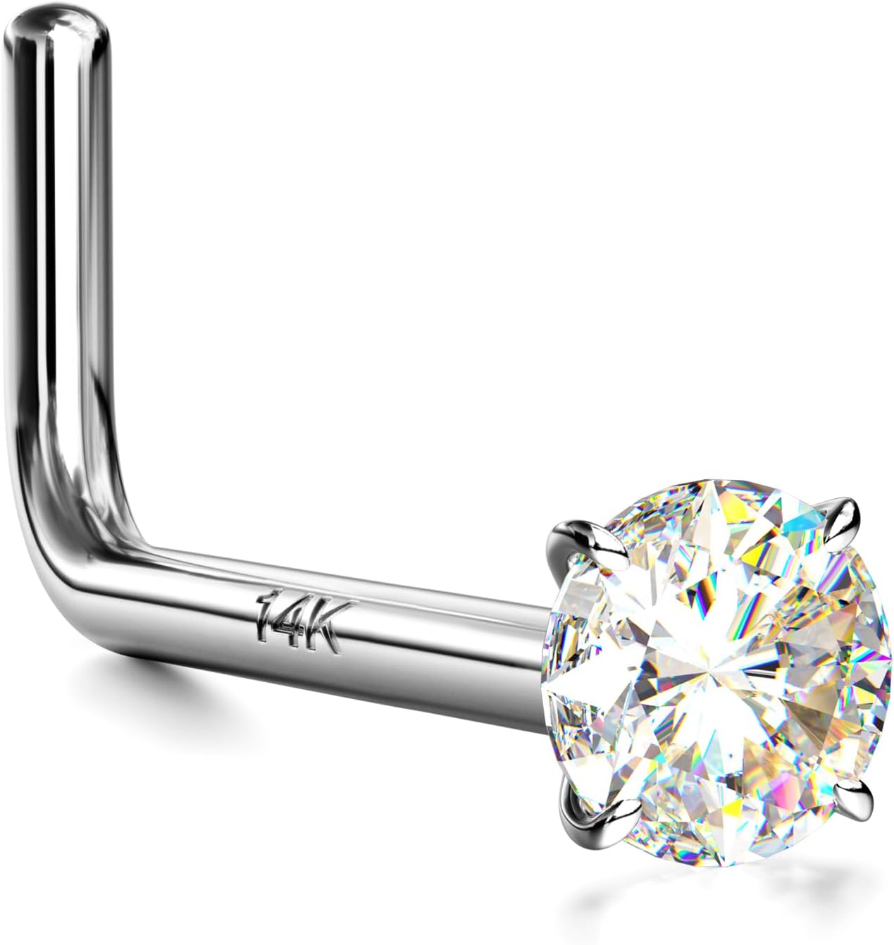 14K Real Gold Nose Studs with Simulated Diamond CZ for All