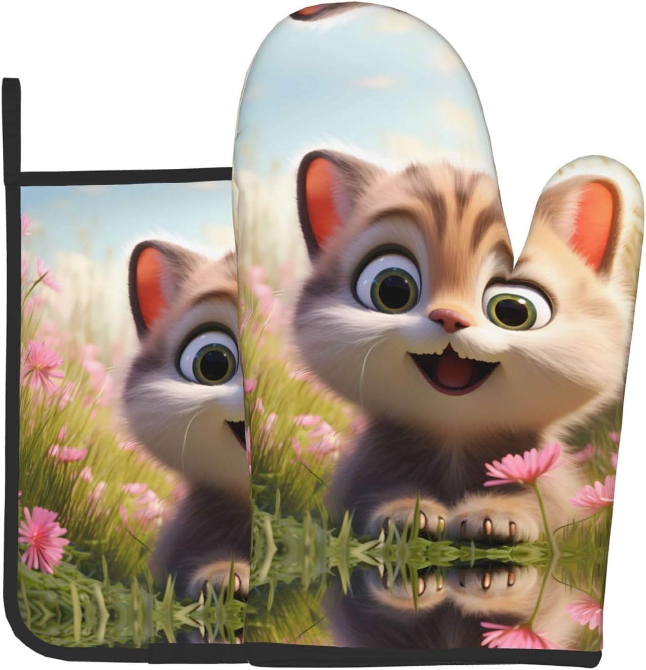 Cute Kitten Heat-Insulating Gloves Set - Microwave & Oven Safe