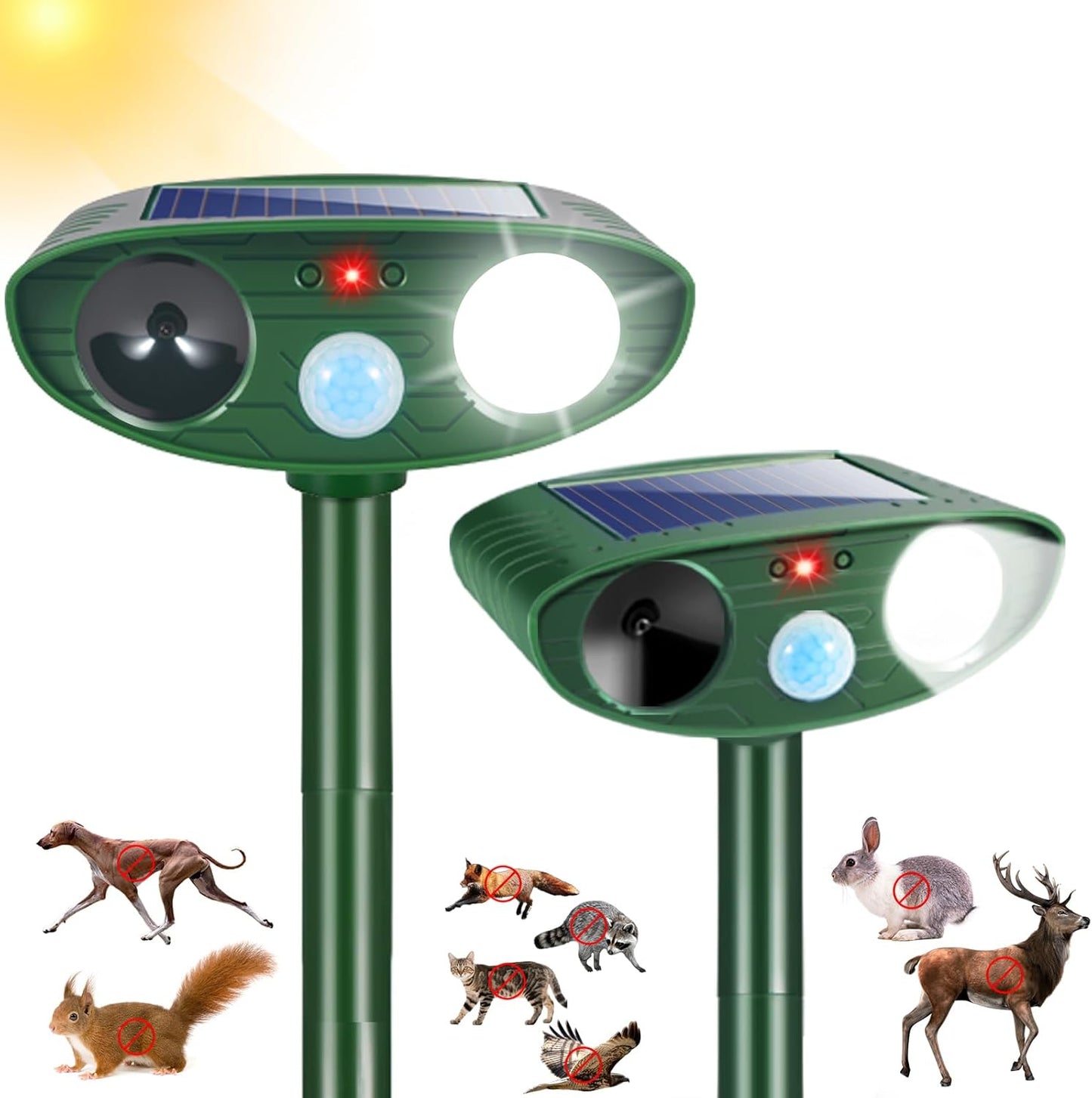 2Pack Solar Ultrasonic Animal Repellent Devices for Outdoor Use