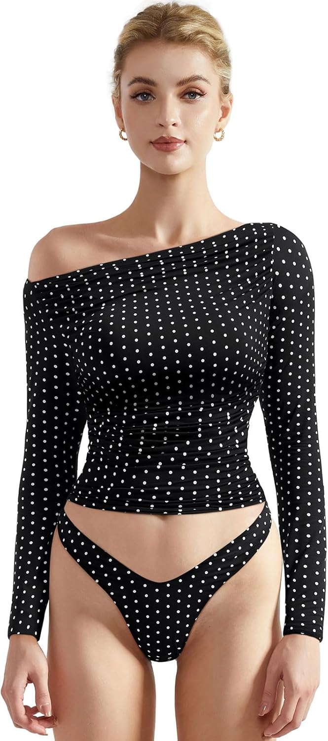 SUUKSESS Off Shoulder Long Sleeve Crop Tops for Trendy Style